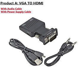 Bộ chuyển đổi chuyển đổi tương thích VGA sang HDMI 1080p Bộ chuyển đổi VGA cho máy tính xách tay PC sang máy chiếu HDTV Video Audio tương thích với VGA Color: VGA thành HDMI