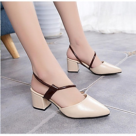 Giày cao gót nữ thời trang đế vuông cao cấp 5 phân dây nâu chéo Phong Cách Hàn Quốc YUUPN17.