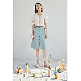 CH N VÁY MIDI DÁNG A BASIC MÀU XANH OLIVE