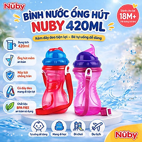 Bình uống nước Nuby 420ml, có ống hút, kèm dây đeo