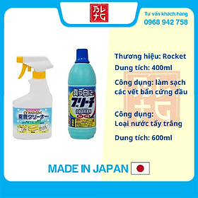 Combo chai xịt baking soda 400ml Rocket + nước tẩy quần áo 600ml Rocket nội địa Nhật Bản