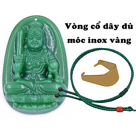 Mặt dây chuyền Phật Bất động minh vương đá xanh 2.2 x 3.6cm ( size trung ) kèm vòng cổ dây dù xanh lá + móc inox, Phật bản mệnh