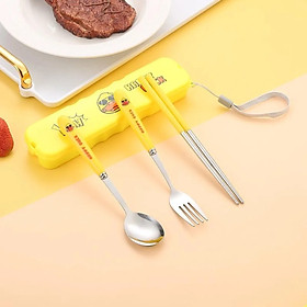 Mua Bộ Đũa Thìa Dĩa Inox Cán nhựa   Sứ Cách Nhiệt Họa Tiết Bò Sữa Có Hộp Đựng Siêu Đáng Yêu