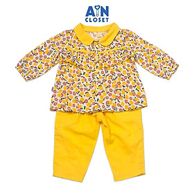 Bộ quần áo dài bé gái họa tiết Hoa Păng Xê cổ vàng cotton boi - AICDBGOB2PZC - AIN Closet