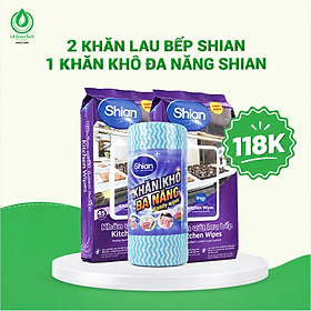 COMBO 2 Khăn lau bếp hương sả Shian 45 tờ và 1 Khăn lau đa năng Shian 50 tờ