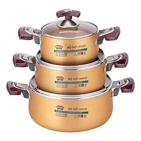 Mua Bộ nồi Anod Sunhouse SH6634  - 16-20-24cm (Tặng Kèm Móc Khóa BG) -  Hàng Chính Hãng 
