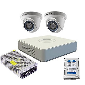 Mua Trọn bộ 2 camera bán cầu HIKVISION Đầu ghi hình Analog 4 kênh DS-7104HGHI-F1  xem lại lịch sử 1 tháng  chuẩn net Full HD - Hàng chính hãng