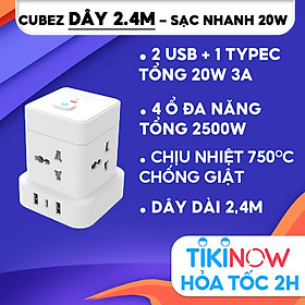 Ổ cắm điện đa năng shoptida có sạc nhanh PD 20W cổng USBTYPEC, có 4-6 lỗ cắm tải 2500W, 1 đổi 1 15 tháng - SẠC NHANH PD 20W - 2.4M