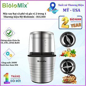 Máy xay hạt cà phê và gia vị 2 trong 1 Biolomix BCG300 công suất: 300W, nút điều khiển dạng ấn giữ - Hàng Nhập Khẩu