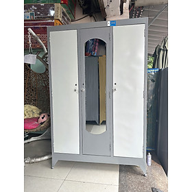 Mua Tủ sắt đựng quần áo 3 cửa ngang 1m2 cao 1m8 màu trắng xám  tiện dụng  nhiều ngăn