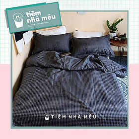 (ẢNH THẬT)Bộ Chăn Ga Gối Cotton 3Dm6/m8/2m-Tiệm Nhà MêuSet 4 Món 2 Vỏ gối ,drap ,vỏ chăn Caro Kẻ Đen Ô Nhỏ Cực Cool