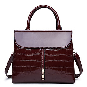 Pure color patent leather crocodile pattern female bag simple atmosphere handbag large capacity one-shoulder messenger bag
