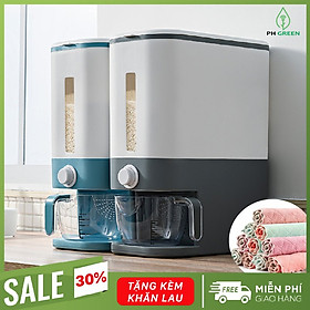 Hình ảnh [ Freeship Max] Thùng Đựng Gạo Thông Minh Nhật Bản 12kg, Thiết Kế Dạng Ấn Nút, Chất Liệu Nhựa ABS Cao Cấp, Tặng Kèm Cốc Đựng Gạo