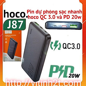 Pin dự phòng sạc nhanh 10.000mah hoco J87 QC 3.0 và PD 20w,cổng sạc type-c sạc đảo chiều(HÀNG CHÍNH HÃNG)