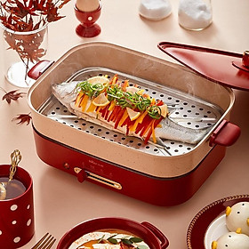 Mua Bếp Điện Đa Năng Cao Cấp 3 Khay Tháo Rời (Nướng  Lẩu  Hấp) DBC-C18N2 Màu Đỏ Full Bộ Bảo Hành 12 Tháng. SẢN PHẨM HOT
