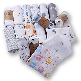 Khăn Tắm Em Bé, Khăn Sợi Tre Muslin Swaddle 120x120cm ( Màu Ngẫu Nhiên )