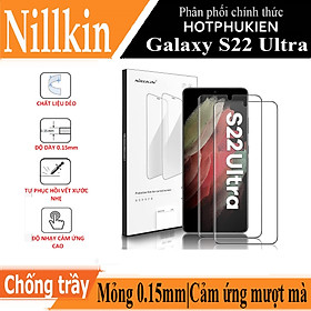 (Mua 1 tặng 1) Tấm dán màn hình curved film full viền 3D cho Samsung Galaxy S22 Ultra hiệu Nillkin Full Glue Screen Protector có độ mỏng chỉ 0.23mm, mặt vát cạnh 2.5D ôm sát toàn bộ viền, tặng kèm khung tự dán dễ dàng dán tại nhà - Hàng nhập khẩu