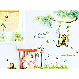 Decal dán tường BÉ XÍCH ĐU XANH
