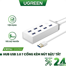 Hub USB 3.0 7 cổng có nút bật tắt, hỗ trợ nguồn 12A/2V UGREEN CR116 20296 - Hàng Chính Hãng