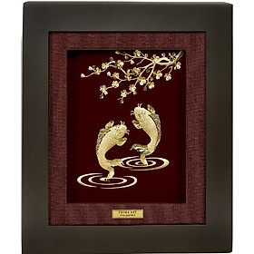 Tranh Vàng 24K PRIMA ART - HAI CÁ VÀ CÀNH MAI - Kích thước 18 x 20 cm - CGS-0150-65