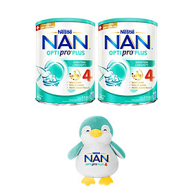 [Tặng Gấu bông cánh cụt] Combo 2 lon Sữa bột NAN OPTIPRO PLUS 4 Nestle Bé 2-6 tuổi 800g/lon Giúp tiêu hóa tốt