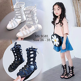 Sandal chiến binh bé gái NHÍM SHOP 3 - 10 tuổi cổ cao khóa kéo thời trang chất liệu da mềm mại êm 2 màu trắng đen phù hợp cho trẻ em nữ đi học đi chơi biểu diễn văn nghệ năng động cá tính SG81