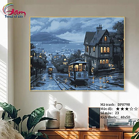 Mua Tranh sơn dầu số hóa tô màu tự tô phong cảnh đường phố Châu Âu xe điện chiều muộn DP0798