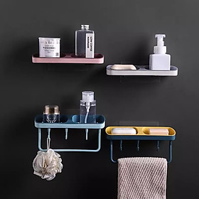 Kệ để xà phòng 2 ngăn dán tường kèm 3 móc và thanh treo khăn HT638
