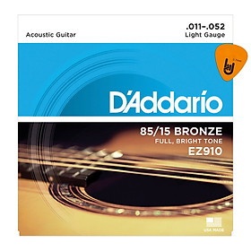 D'Addario EZ910 - Bộ Dây Đàn Guitar Acoustic Cỡ 11 (.011-.052) Chính Hãng (85/15 Bronze Strings Ghi-ta) - Kèm Móng Gảy DreamMaker