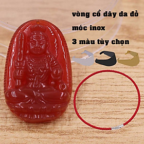 Mặt Phật Bất động minh vương mã não đỏ kèm vòng cổ dây da đỏ + móc inox vàng, mặt dây chuyền Phật bản mệnh, vòng cổ mặt Phật
