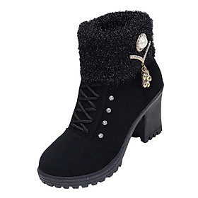 Women Winter Ankle Boots with Zipper Closure Autumn Winter Casual Fashion Chunky High Heeled Ankle Booties, Round Toe - 41