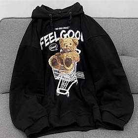 Áo hoodie gấu màu đen + kem ảnh thật unisex