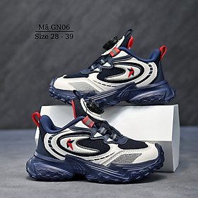 Giày thể thao bé trai 4 - 15 tuổi nút vặn cót thông minh khóa xoáy tự động nhẹ êm chân chơi bóng rổ chạy bộ đi học GN06