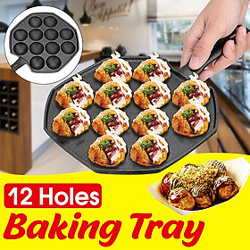 12 Holes Takoyaki Grill Pan Plate Cooking Baking Puffs Octopus Ball Maker Mold