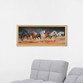 Mua Tranh treo tường mã đáo thành công HORSEN khung gỗ phủ sơn vàng sang trọng kết hợp nền vải canvas cao cấp  kích thước 50x120cm | Index Living Mall - Phân phối độc quyền tại Việt Nam