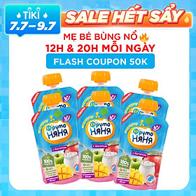 Combo 6 Gói Trái cây nghiền vị táo, xoài cùng sữa chua Fruto Nyanya 90g