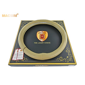 Bọc vô lăng cao cấp Macsim mã 8892 màu coffee -đen-be chất liệu da thật - Khâu tay 100% size M phù hợp các loại xe