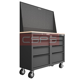 Bộ 2 Tủ dụng cụ CSPS 122cm 08 hộc kéo màu đen mặt ván gỗ kèm vách lưới