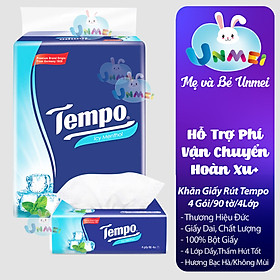 Lốc 4 Gói Khăn Giấy Cao Cấp Tempo Softpack Mùi Bạc Hà, 4 Lớp, Không Gây Kích Ứng Da 90 Tờ Gói - Thương Hiệu Đức