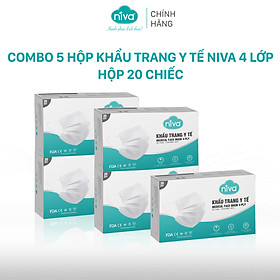 Combo 5 Khẩu Trang Y Tế 4 Lớp Niva Hộp 20 Cái Kháng Khuẩn, Ngăn Khói Bụi, Vi Khuẩn Hàng Chính Hãng Cao Cấp