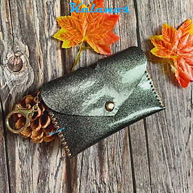 Ví nữ mini móc khóa nhỏ gọn da bò cao cấp handmade với nắp cách điệu hình trái tim độc đáo Kalanos KMKN60-Den màu đen