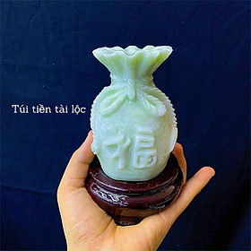 Mua Túi tiền phong thủy đá cẩm thạch trắng xanh chiêu nạp tài lộc trang trí bàn thờ ông thần tài thổ địa  bàn làm việc - Cao 10 cm