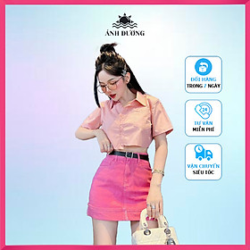 Set áo sơ mi croptop tay ngắn và chân váy kaki kèm dây nịt (có lót), set đồ nữ đi chơi Ánh Dương Clothing M205