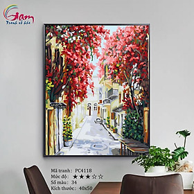 Mua Tranh sơn dầu số hóa tự tô cho người lớn phong cảnh góc phố hoa PC4118