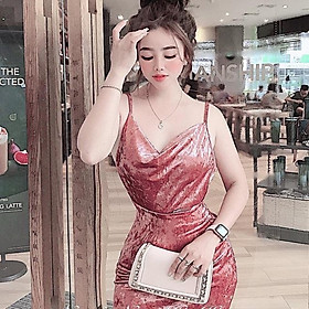 Đầm váy 2 dây cổ đổ sang chảnh