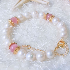 Vòng Tay Ngọc Trai Nước Ngọt Thiên Nhiên Cao Cấp - Chuỗi Đơn Tròn Mix Đá Mã Não - Quà Tặng Bà Và Mẹ - Trang Sức Cô Tấm - NULLAN PEARL (8-9ly) - CTJ0101