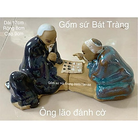 Tượng ông lão đánh cờ Bày trang trí tiểu cảnh gốm sứ Bát Tràng