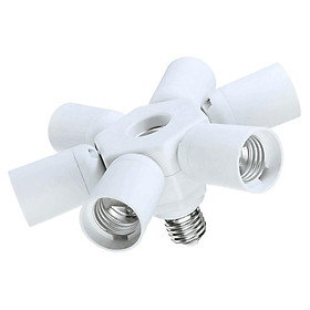 6 in 1 E27 Base Head Light Lamp Bulb Adapter Holder Socket Splitter White