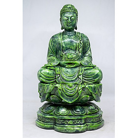 Tượng Phật A Di Đà ngồi thiền tòa sen cao 28cm bằng đá xanh ngọc bích