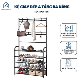 Kệ Giày Chữ L 4 Tầng Đa Năng Để Giày Dép Và Có Móc Treo Quần Áo Vừa Tiện Lợi Vừa Sang Trọng Decor Phong Cách Vintage - Hàng Chính Hãng MINIIN